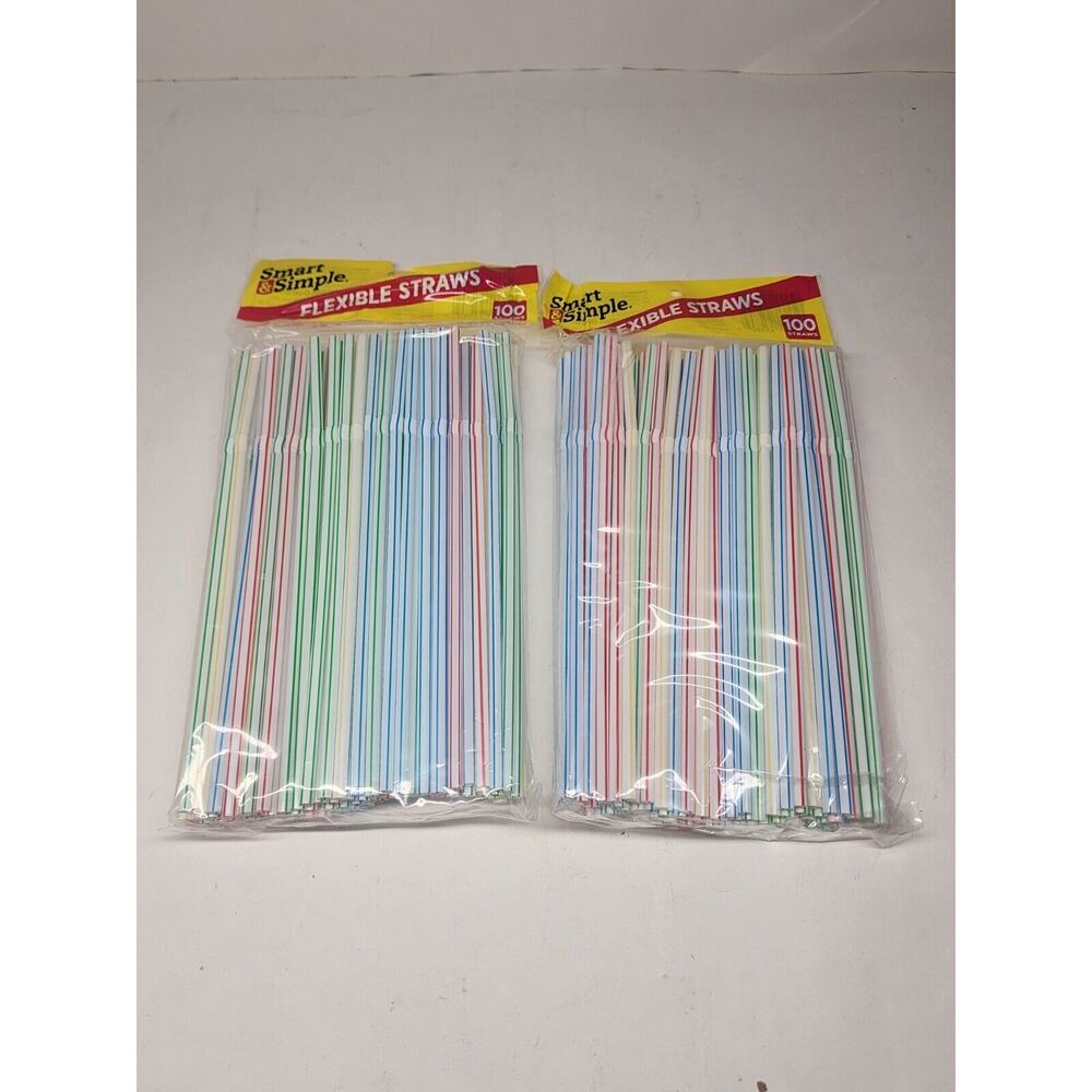 Smart & Simple Flexible Drinking Straws Multi-Color 100 Piece LOT OF Two (2)!